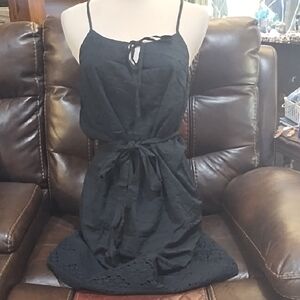 Velvet Black Tie-Waist Mini Dress